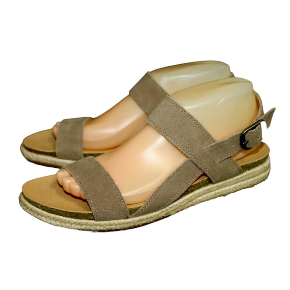 Lucky Brand Women’s Leather Suede Flat Espadrille Sandals Gadine Size 8M, New